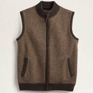 PENDLETON Shetland Wool Vest, Fleece Lined Brown striped Full Zip Size Large